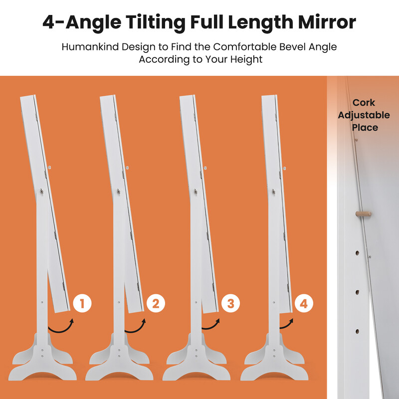 Låsbart smykkeskab hvid MDF 46x37x156 cm med justerbart helkropsspejl