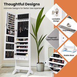 Låsbart smykkeskab hvid MDF 46x37x156 cm med justerbart helkropsspejl