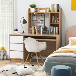 Skrivebordshylde træ naturlig 94x25x74 cm tre etager 45 kg belastning