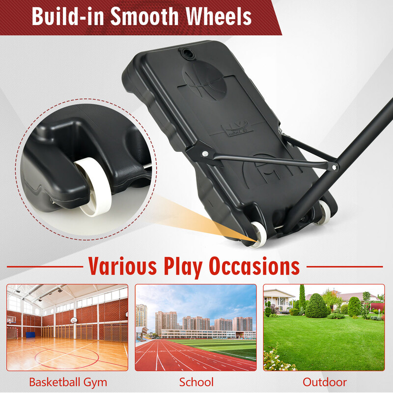 Basketkurv justerbar sort vejrbestandig med hjul og fyldbar base 250 cm