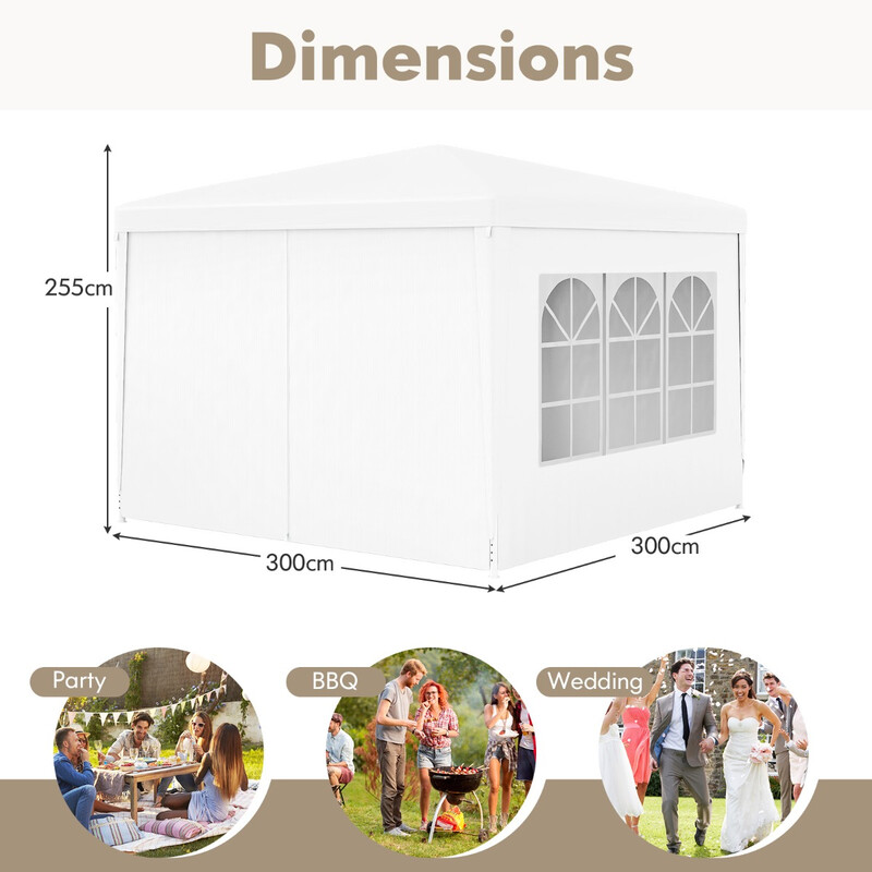 Festtelt 3x3 m hvid PE med metalramme og aftagelige vægge