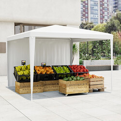 Festtelt 3x3 m hvid PE med metalramme og aftagelige vægge