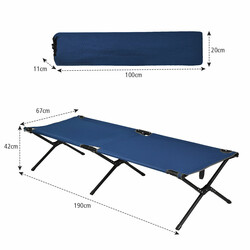 Foldbar campingseng med metalram blå 190x67x42 cm 136 kg