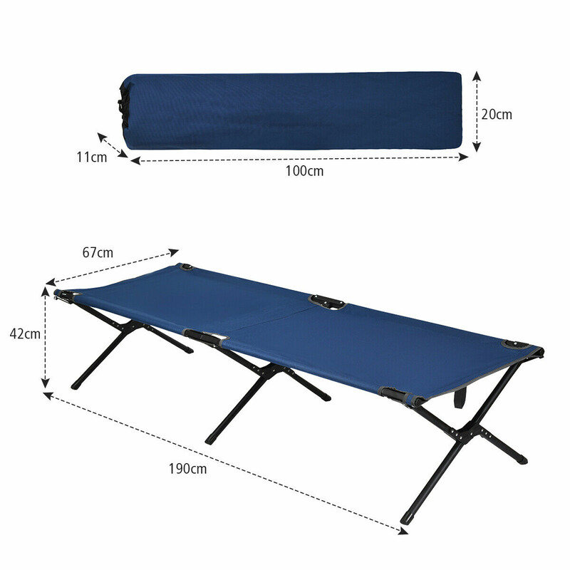 Foldbar campingseng med metalram blå 190x67x42 cm 136 kg