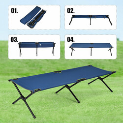 Foldbar campingseng med metalram blå 190x67x42 cm 136 kg