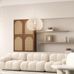 Loftlampe papir beige 44 x 33 cm justerbar ophængningsledning til stuen