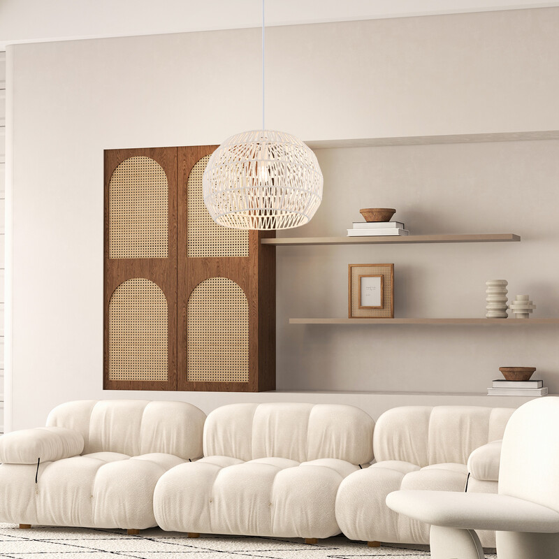 Loftlampe papir beige 44 x 33 cm justerbar ophængningsledning til stuen