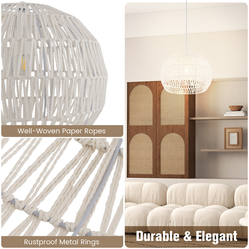 Loftlampe papir beige 44 x 33 cm justerbar ophængningsledning til stuen