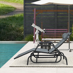 Udendørshvilestol med justerbart rygstøtte ergonomiske armlæn metalramme grå