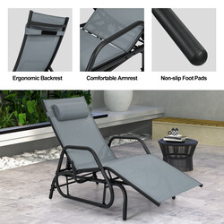 Udendørshvilestol med justerbart rygstøtte ergonomiske armlæn metalramme grå