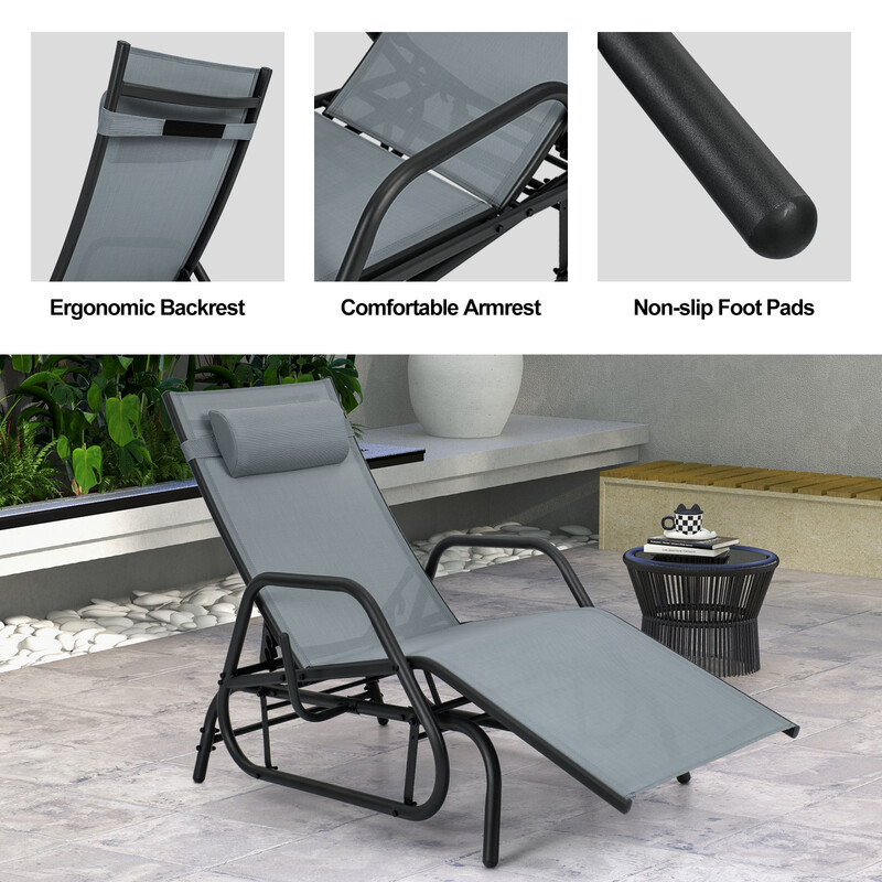 Udendørshvilestol med justerbart rygstøtte ergonomiske armlæn metalramme grå