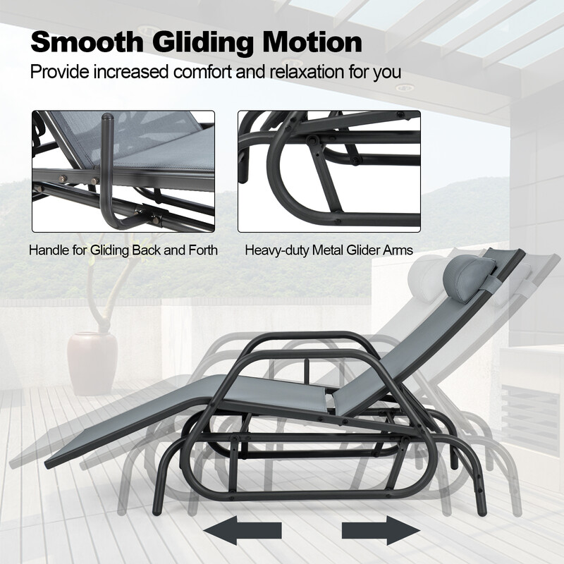 Udendørshvilestol med justerbart rygstøtte ergonomiske armlæn metalramme grå