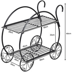 Plantestativ i jern 60x35x66 cm med to hylder indendørs udendørs