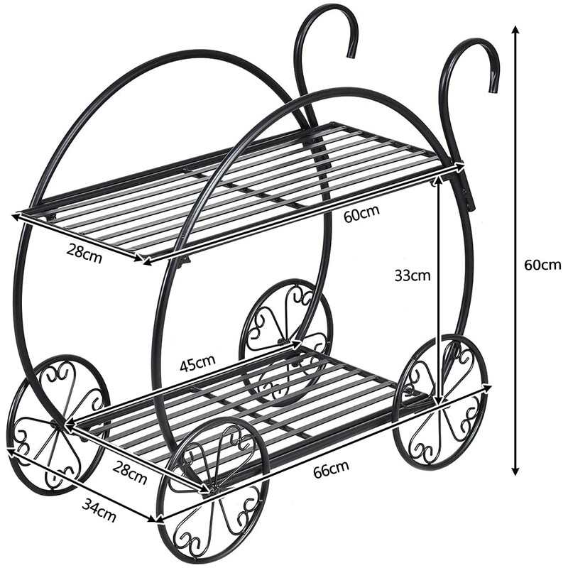 Plantestativ i jern 60x35x66 cm med to hylder indendørs udendørs