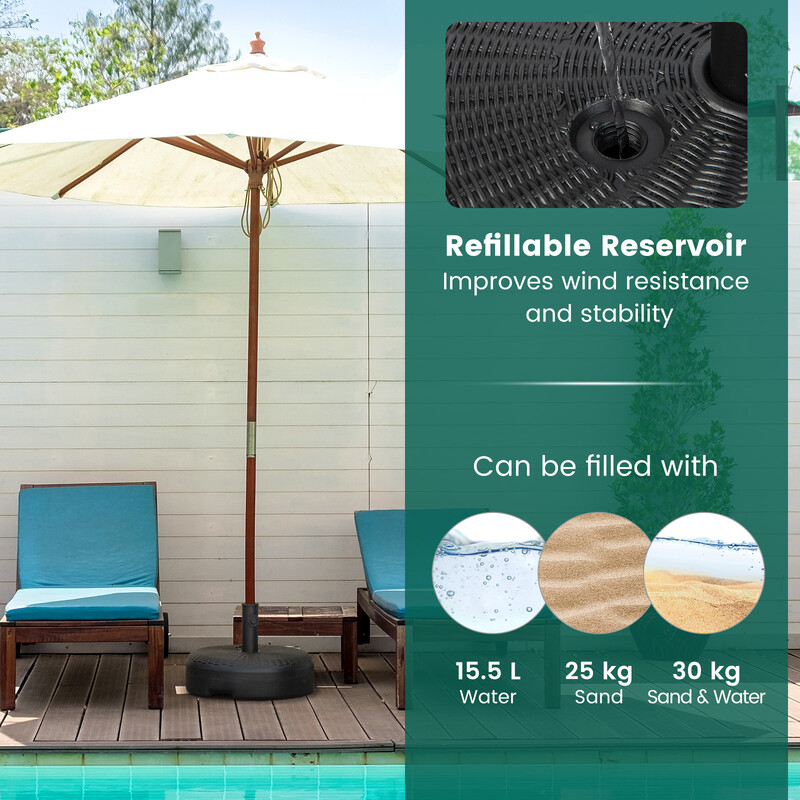 Parasolfod rund sort HDPE 45 cm x 30 cm 30 kg kapacitet