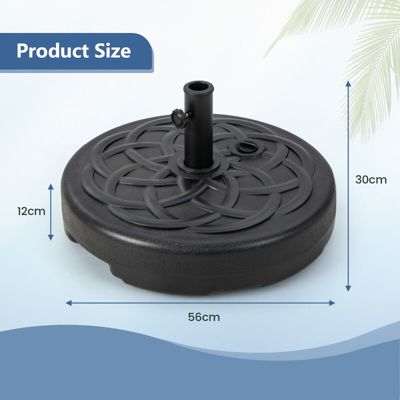 Rund parasollfod 56 cm sort HDPE fyldbar vand sand