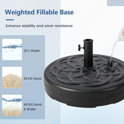 Rund parasollfod 56 cm sort HDPE fyldbar vand sand