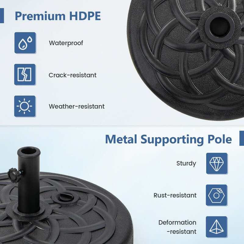 Rund parasollfod 56 cm sort HDPE fyldbar vand sand