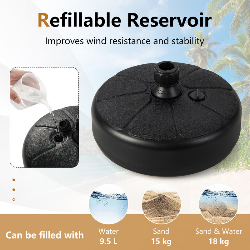 Paraplystativ sort HDPE 37 cm fyldes med vand eller sand til terrasse