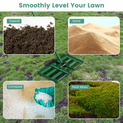 Græsfladeudjævner metal 75x25 cm 170 cm skaft PVC håndtag