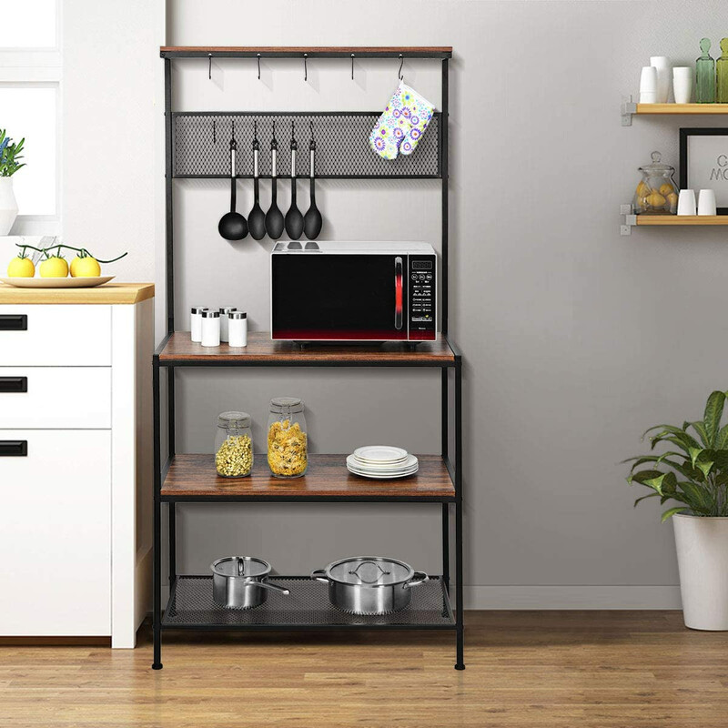 Køkkenopbevaringshylde rustik brun 84x39x171 cm fire hylder 11 kroge