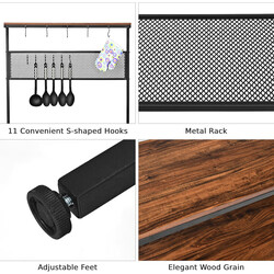 Køkkenopbevaringshylde rustik brun 84x39x171 cm fire hylder 11 kroge