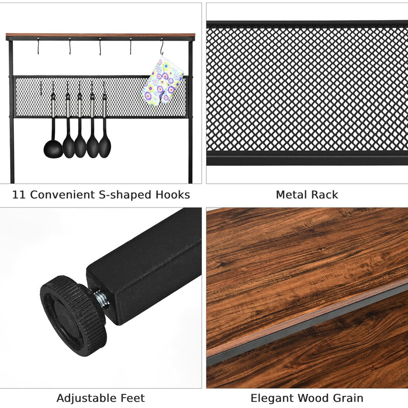 Køkkenopbevaringshylde rustik brun 84x39x171 cm fire hylder 11 kroge