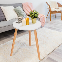 Sidebord hvid MDF og fyr rund 40x40x48 cm til stue