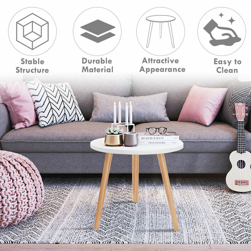 Sidebord hvid MDF og fyr rund 40x40x48 cm til stue