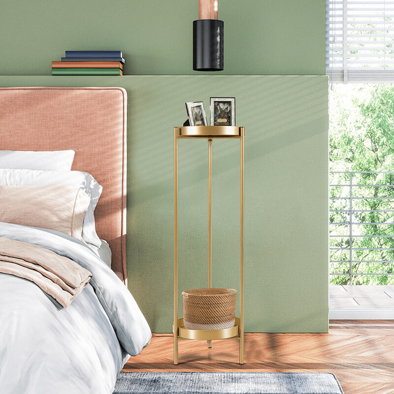 Stålt plante stativ i guld 30x60 cm med to hylder