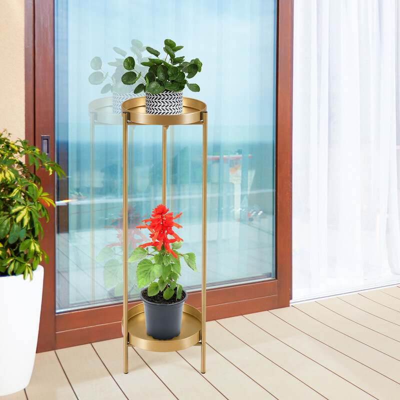 Stålt plante stativ i guld 30x60 cm med to hylder
