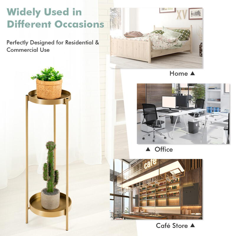 Stålt plante stativ i guld 30x60 cm med to hylder