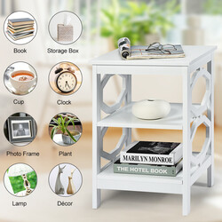 Natbord hvid MDF 40x40x61 cm med tre opbevaringsniveauer