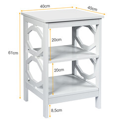 Natbord hvid MDF 40x40x61 cm med tre opbevaringsniveauer