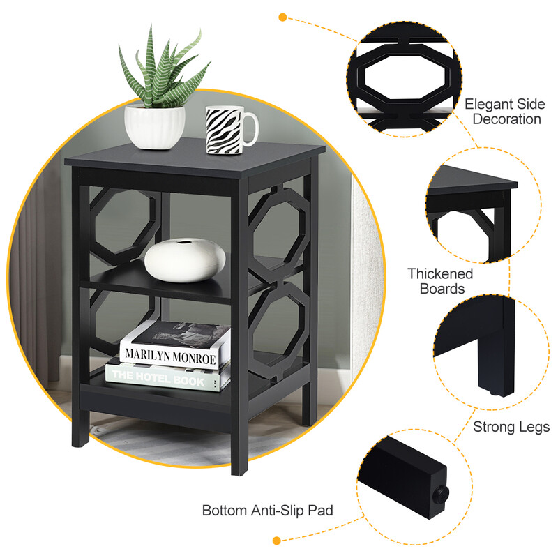 Natbord hvid MDF 40x40x61 cm med tre opbevaringsniveauer