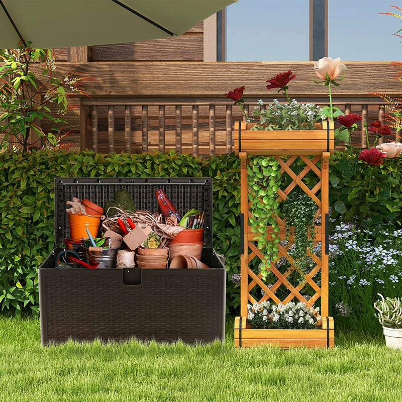 Opbevaringskasse 106 L vandtæt HDPE med låsbart låg brun