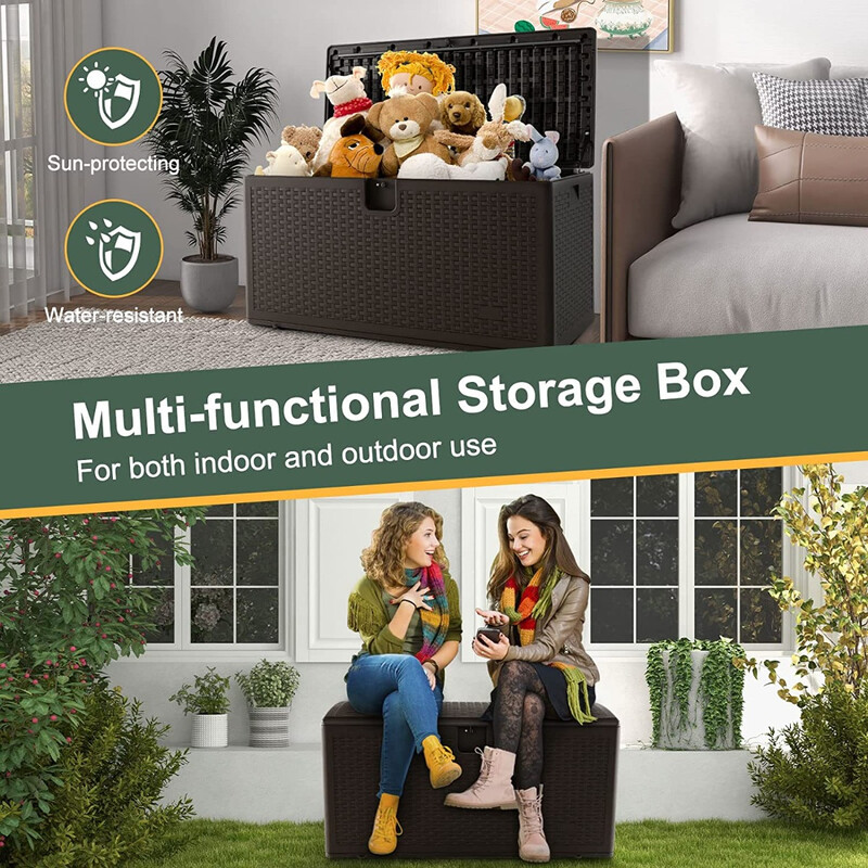 Opbevaringskasse 106 L vandtæt HDPE med låsbart låg brun