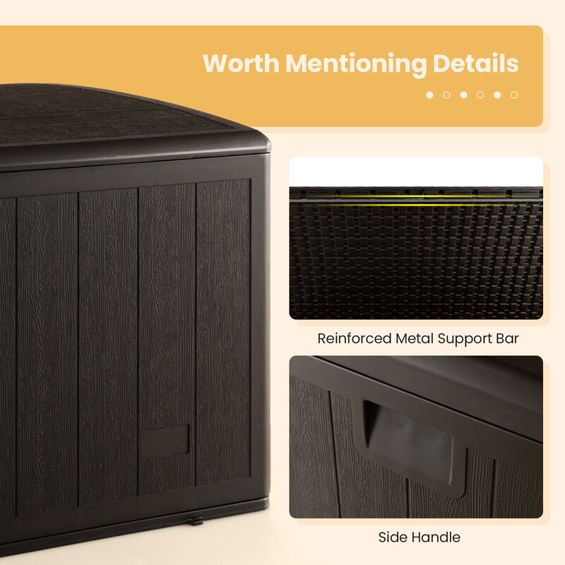 Vandtæt opbevaringskasse 106 L HDPE låsbart låg brun til have og terrasse