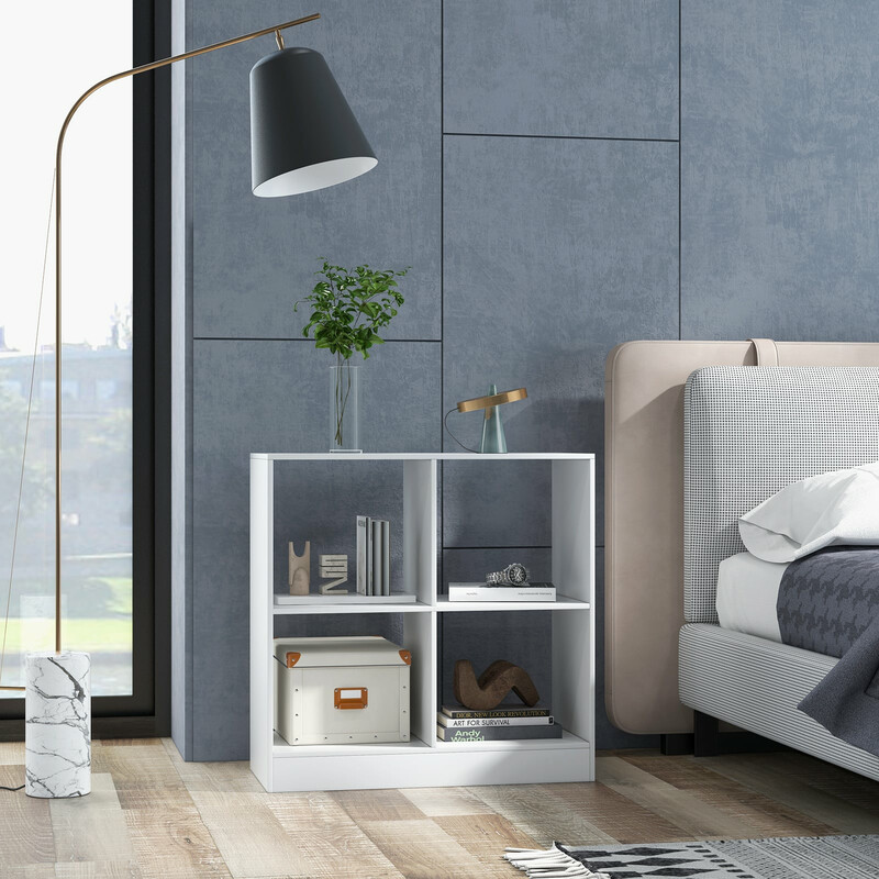 Bogreol hvid spånplade 73x33x73 cm 4 kuber med væltesikring