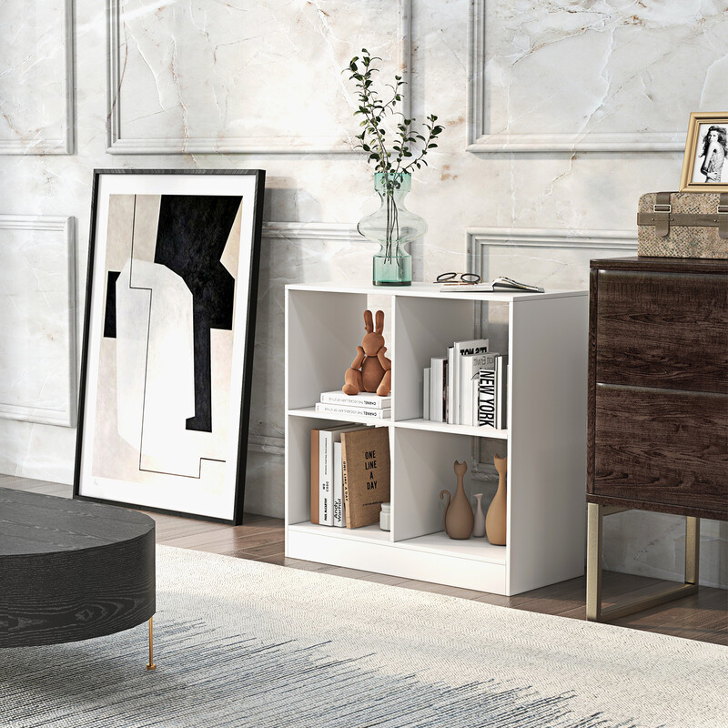 Bogreol hvid spånplade 73x33x73 cm 4 kuber med væltesikring