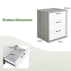 Natbord moderne MDF træ 55x45x65 cm tre skuffer grå hvid