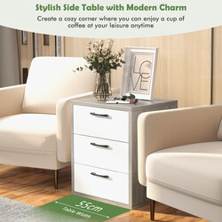 Natbord moderne MDF træ 55x45x65 cm tre skuffer grå hvid