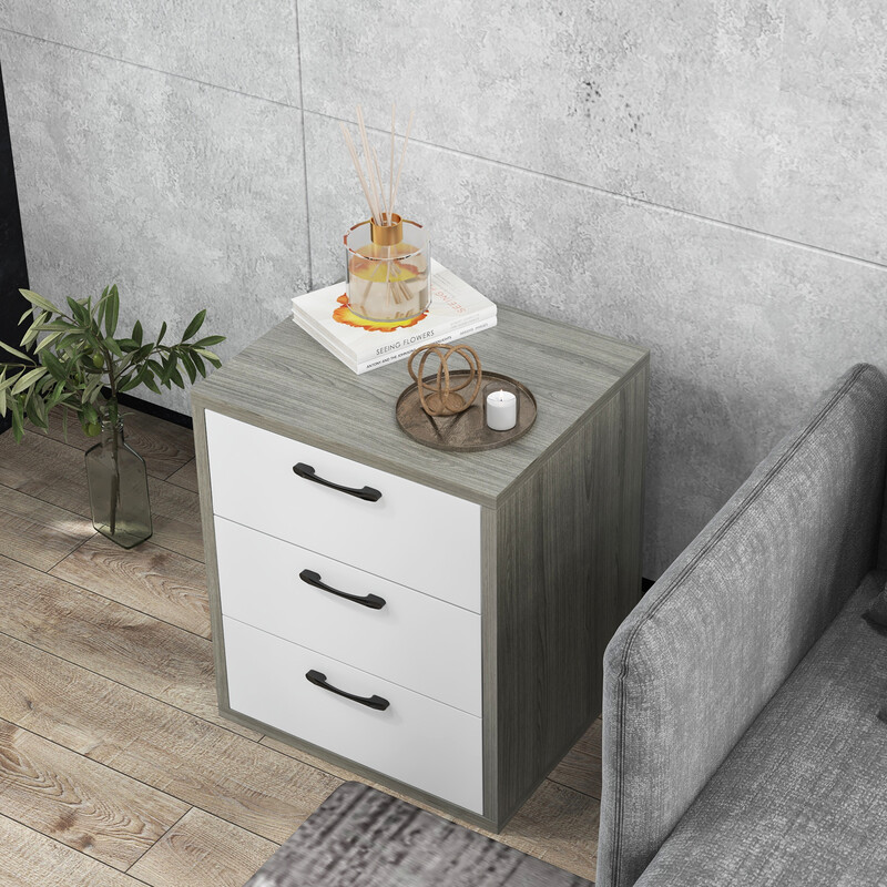 Natbord moderne MDF træ 55x45x65 cm tre skuffer grå hvid