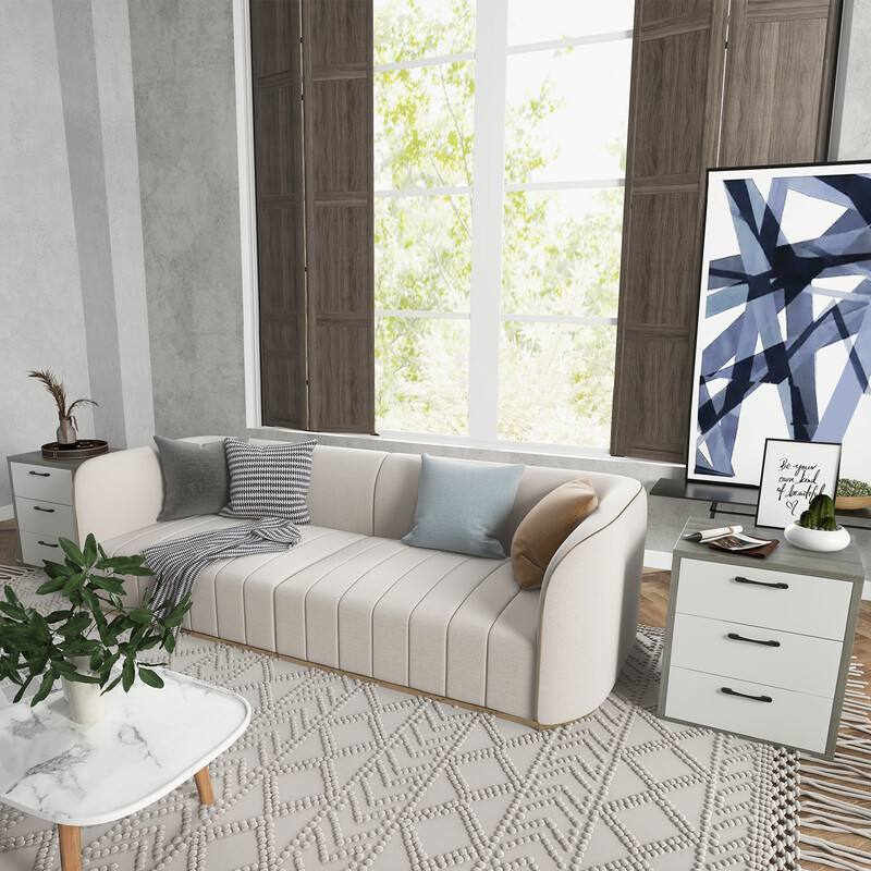 Natbord moderne MDF træ 55x45x65 cm tre skuffer grå hvid