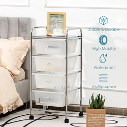 Opbevaringsvogn med fire transparente skuffer og metalram 37x32x76 cm