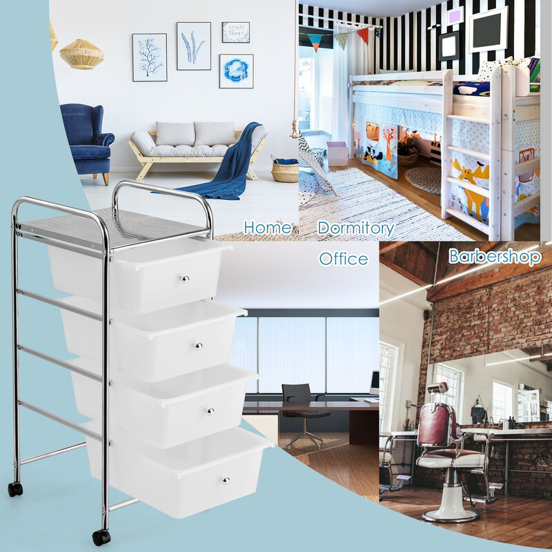 Opbevaringsvogn med fire transparente skuffer og metalram 37x32x76 cm