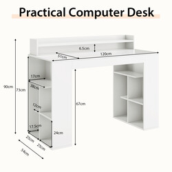 Skrivebord MDF hvid 120x54x90 cm med monitorhylde og boghylder
