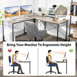 L-formet skrivebord i konstruktionstræ med skærmstativ og kabelhåndtering 150x150x74 cm