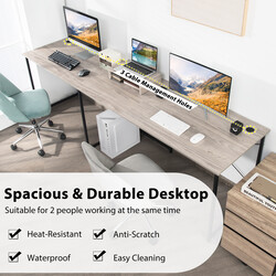 L-formet skrivebord i konstruktionstræ med skærmstativ og kabelhåndtering 150x150x74 cm