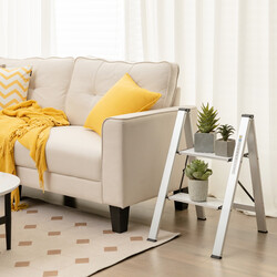 Aluminiumstege 2 trin vippbar 150 kg belastning sølv let